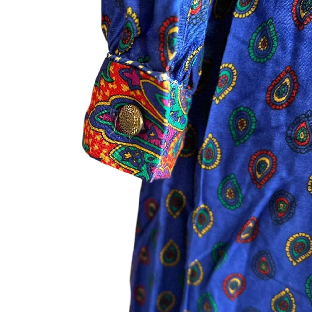Vintage Dress Womens Size 8P Blue Paisley Collar Long Sleeve Retro Abstract - Picture 5 of 8